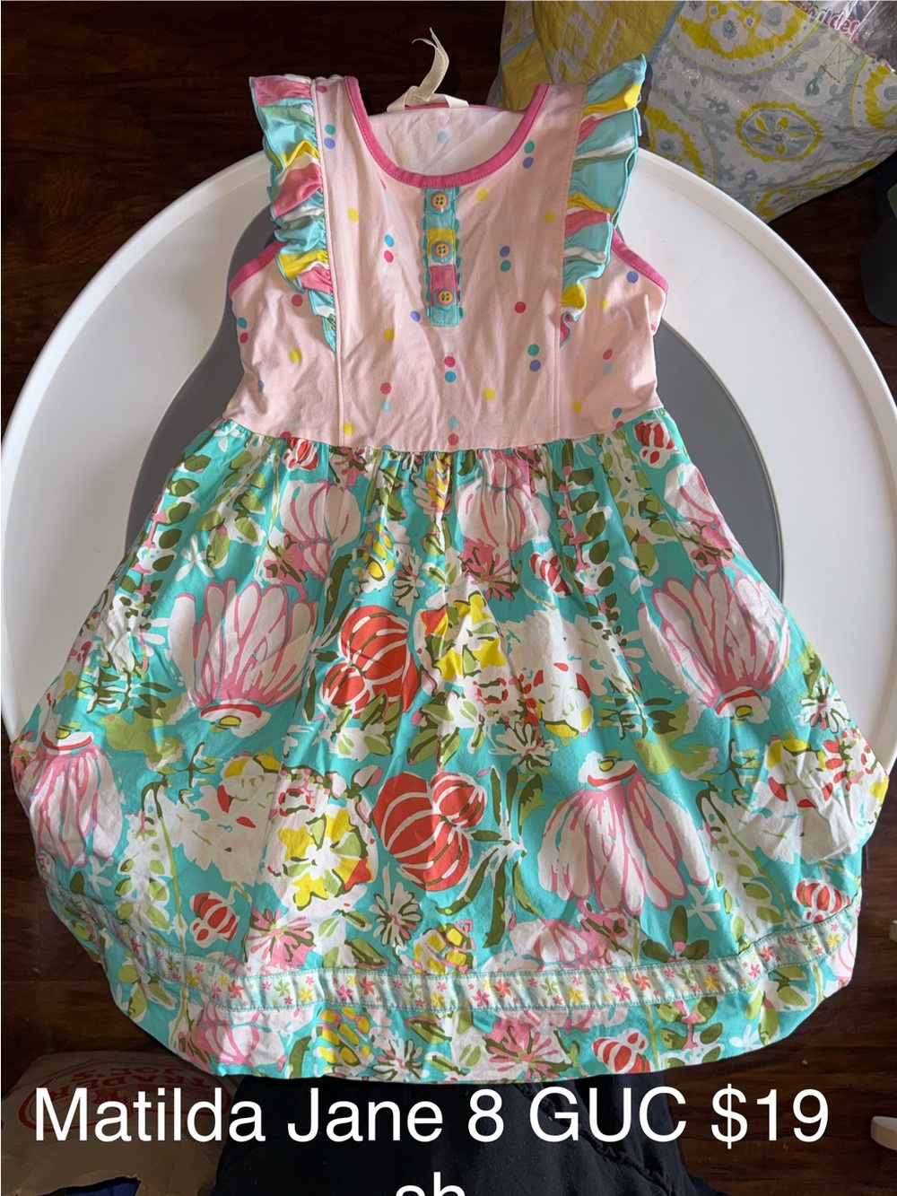 Matilda Jane Pink & Aqua Floral Ruffle Dress
